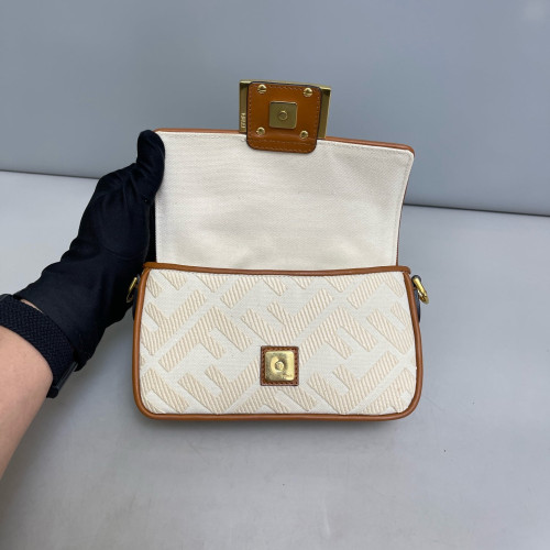 Fendi Mini Baguette Macro FF Calfskin Beige Brown