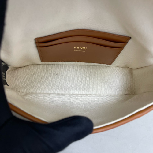 Fendi Mini Baguette Macro FF Calfskin Beige Brown