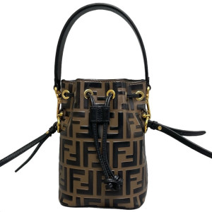 Fendi Mini Mon Tresor Bucket Embossed FF Calfskin Brown Black