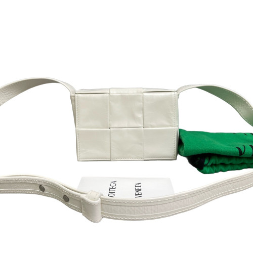 Bottega Veneta Mini Cassette Crossbody Bag Calfskin Maxi Intrecciato White