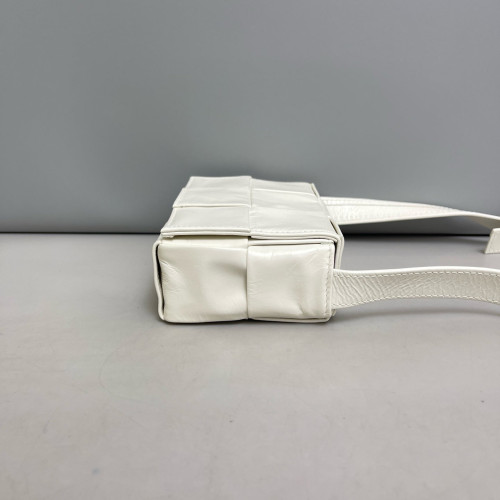 Bottega Veneta Mini Cassette Crossbody Bag Calfskin Maxi Intrecciato White