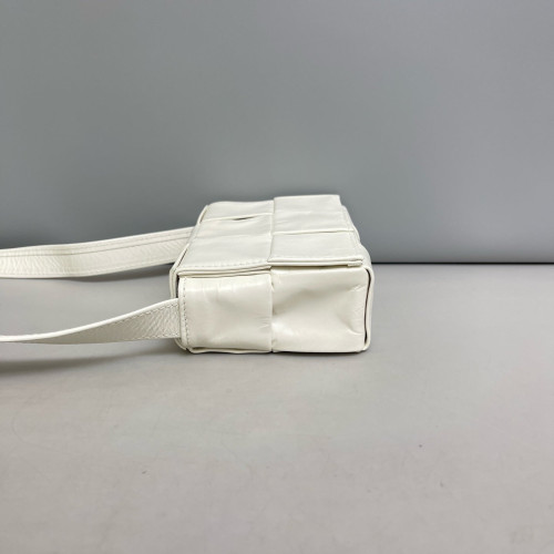 Bottega Veneta Mini Cassette Crossbody Bag Calfskin Maxi Intrecciato White
