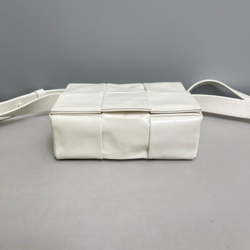 Bottega Veneta Mini Cassette Crossbody Bag Calfskin Maxi Intrecciato White