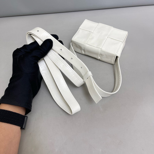 Bottega Veneta Mini Cassette Crossbody Bag Calfskin Maxi Intrecciato White