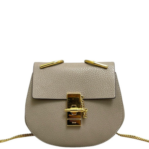 Chloe Mini Drew Shoulder Bag Grained Calfskin Grey