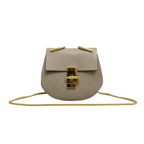 Chloe Mini Drew Shoulder Bag Grained Calfskin Grey