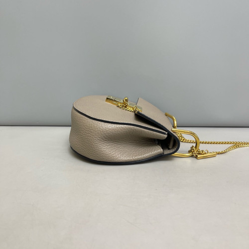 Chloe Mini Drew Shoulder Bag Grained Calfskin Grey