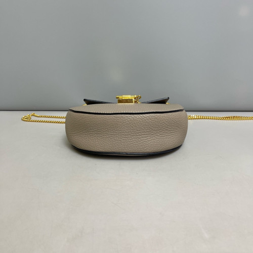 Chloe Mini Drew Shoulder Bag Grained Calfskin Grey