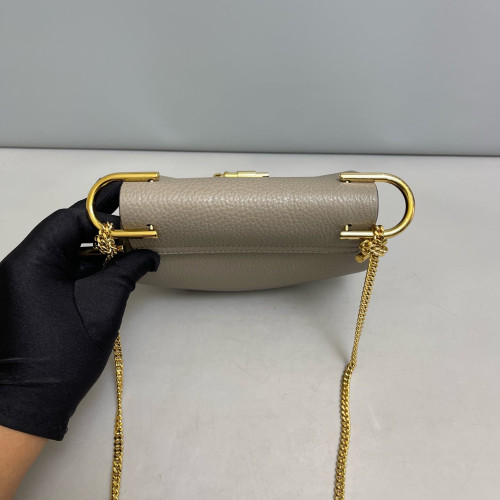 Chloe Mini Drew Shoulder Bag Grained Calfskin Grey