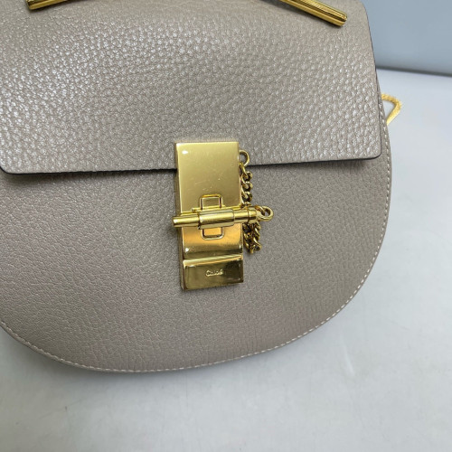Chloe Mini Drew Shoulder Bag Grained Calfskin Grey