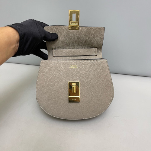 Chloe Mini Drew Shoulder Bag Grained Calfskin Grey