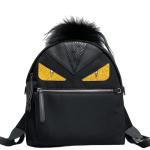 Fendi Monster Eyes Medium Backpack Nylon Calfskin Calfskin Crocodile Embossed Black Yellow