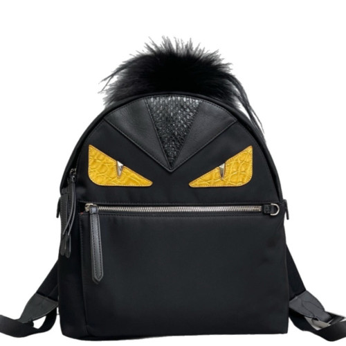 Fendi Monster Eyes Medium Backpack Nylon Calfskin Calfskin Crocodile Embossed Black Yellow
