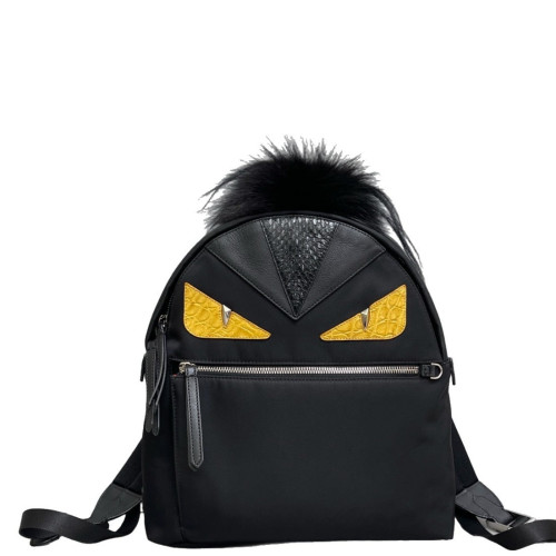 Fendi Monster Eyes Medium Backpack Nylon Calfskin Calfskin Crocodile Embossed Black Yellow