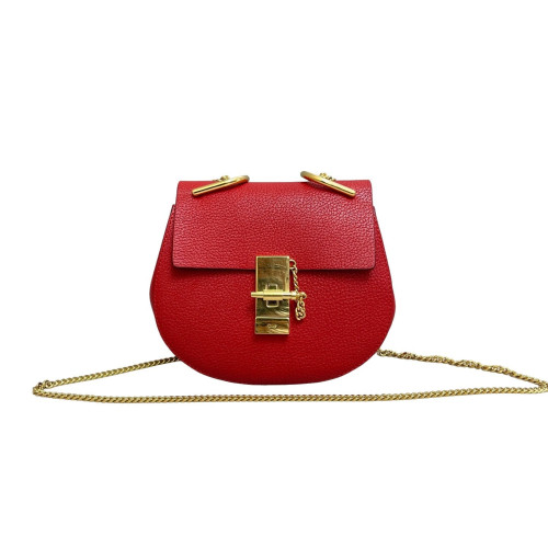 Chloe Mini Drew Shoulder Bag Grained Calfskin Red Chloe Mini Drew Shoulder Bag Grained Calfskin Red