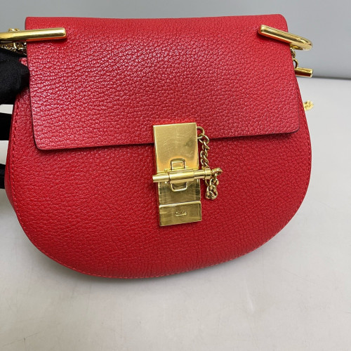 Chloe Mini Drew Shoulder Bag Grained Calfskin Red Chloe Mini Drew Shoulder Bag Grained Calfskin Red
