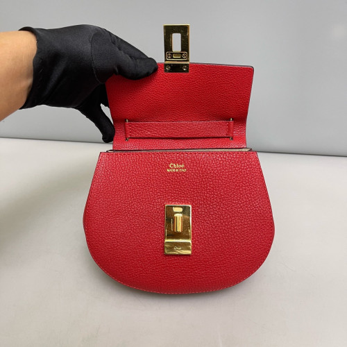 Chloe Mini Drew Shoulder Bag Grained Calfskin Red Chloe Mini Drew Shoulder Bag Grained Calfskin Red