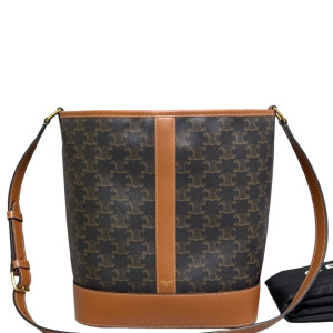 Celine Triomphe Triomphe Bucket Bag Mediun Triomphe Tan Black