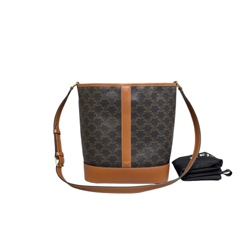 Celine Triomphe Triomphe Bucket Bag Mediun Triomphe Tan Black