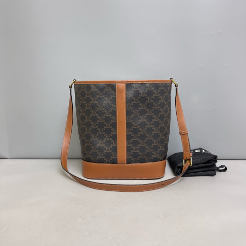 Celine Triomphe Triomphe Bucket Bag Mediun Triomphe Tan Black