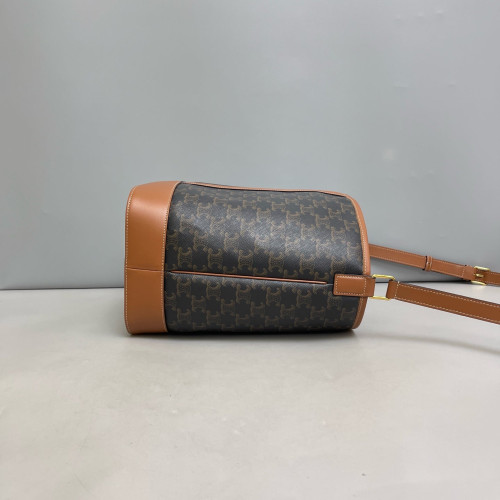 Celine Triomphe Triomphe Bucket Bag Mediun Triomphe Tan Black
