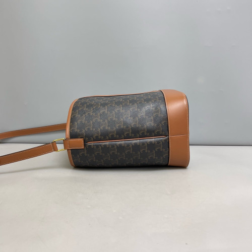 Celine Triomphe Triomphe Bucket Bag Mediun Triomphe Tan Black