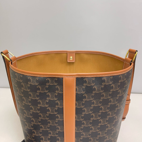 Celine Triomphe Triomphe Bucket Bag Mediun Triomphe Tan Black