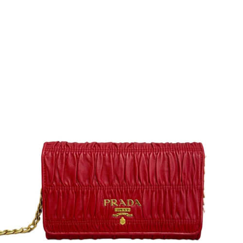 Prada Shoulder Bag Crumpled Calfskin Red