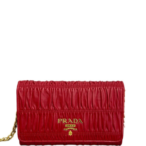 Prada Shoulder Bag Crumpled Calfskin Red