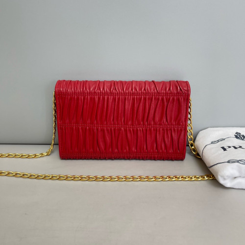 Prada Shoulder Bag Crumpled Calfskin Red