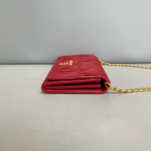 Prada Shoulder Bag Crumpled Calfskin Red