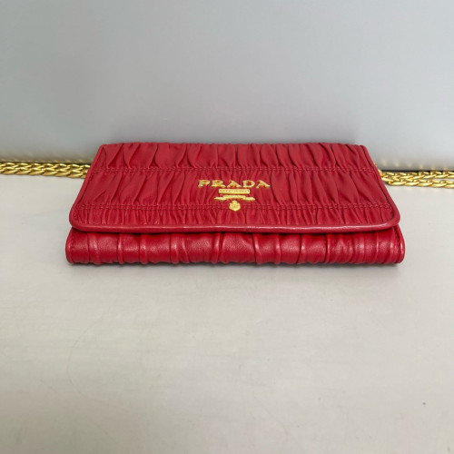 Prada Shoulder Bag Crumpled Calfskin Red