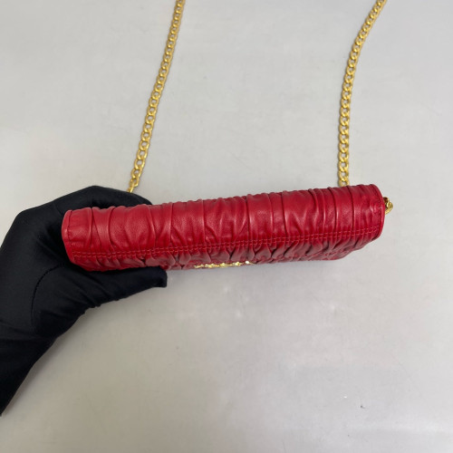 Prada Shoulder Bag Crumpled Calfskin Red