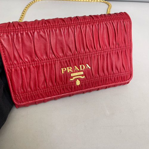 Prada Shoulder Bag Crumpled Calfskin Red