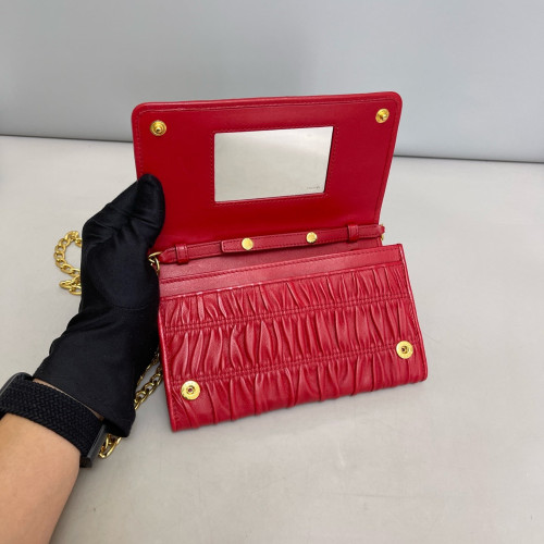 Prada Shoulder Bag Crumpled Calfskin Red