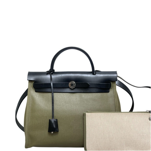 Hermes Herbag 31 Toile Enduit Vache Hunter 6H Vert Veronese 89 Noir