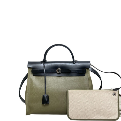 Hermes Herbag 31 Toile Enduit Vache Hunter 6H Vert Veronese 89 Noir