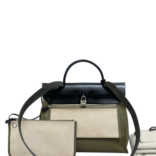Hermes Herbag 31 Toile Enduit Vache Hunter 6H Vert Veronese 89 Noir