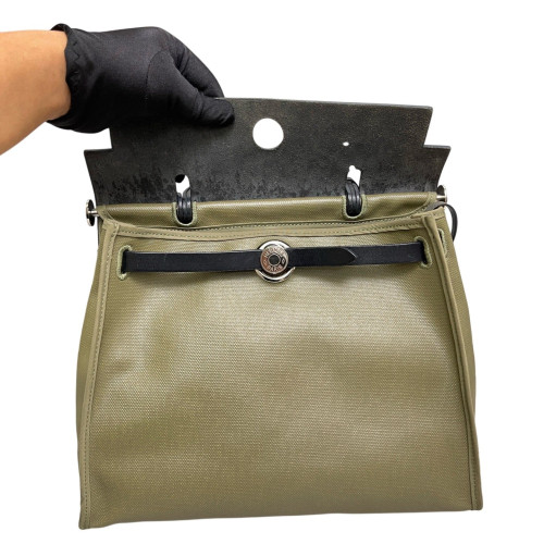 Hermes Herbag 31 Toile Enduit Vache Hunter 6H Vert Veronese 89 Noir