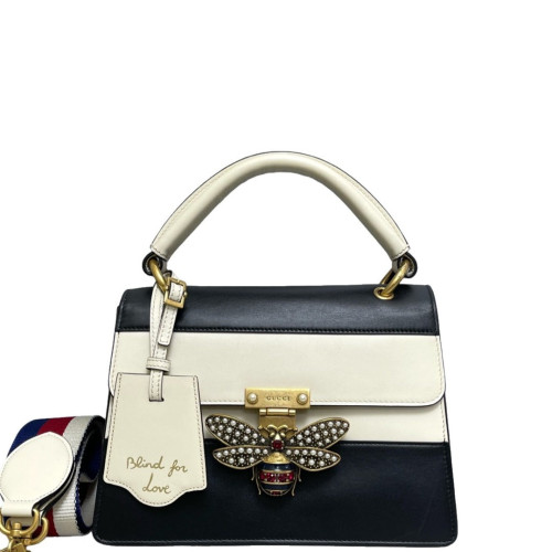 Gucci Queen Margaret Top Handle Bag Calfskin Black White