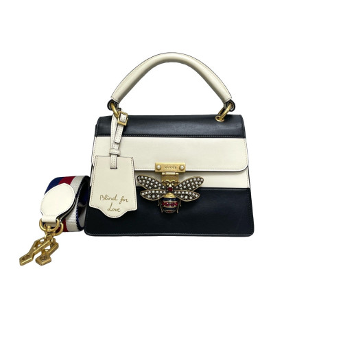 Gucci Queen Margaret Top Handle Bag Calfskin Black White
