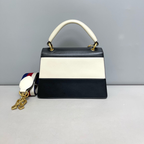 Gucci Queen Margaret Top Handle Bag Calfskin Black White
