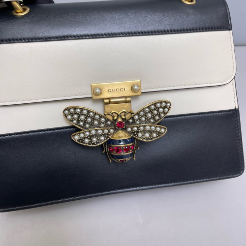 Gucci Queen Margaret Top Handle Bag Calfskin Black White