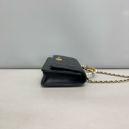 Chanel Quilted Crystal Metal Top Handle Flap With Chain Calfskin Black