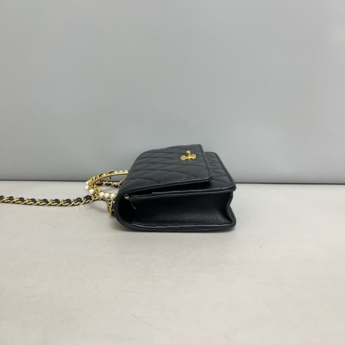 Chanel Quilted Crystal Metal Top Handle Flap With Chain Calfskin Black