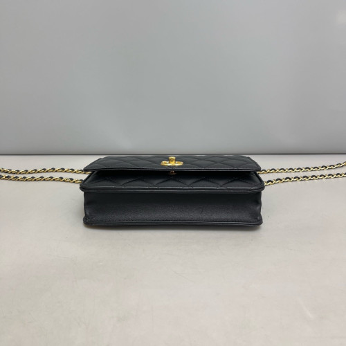 Chanel Quilted Crystal Metal Top Handle Flap With Chain Calfskin Black