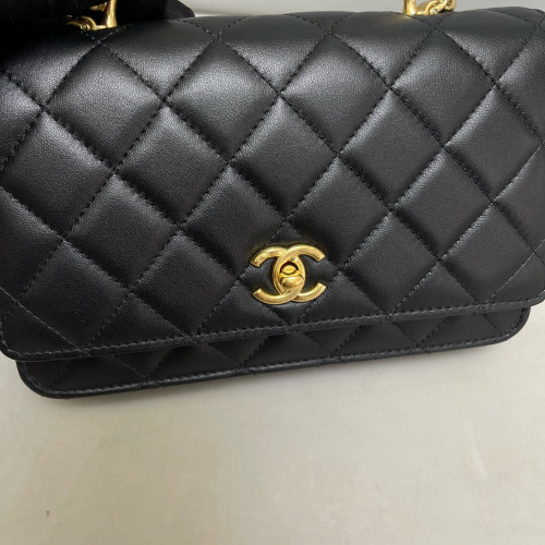 Chanel Quilted Crystal Metal Top Handle Flap With Chain Calfskin Black