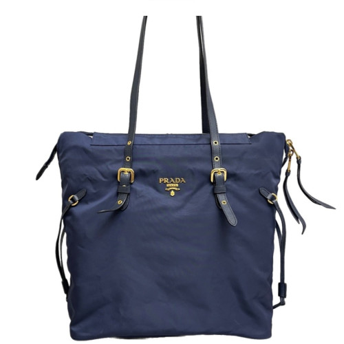 Prada Tote Bag Tessuto Nylon Saffiano Calfskin Dark Blue