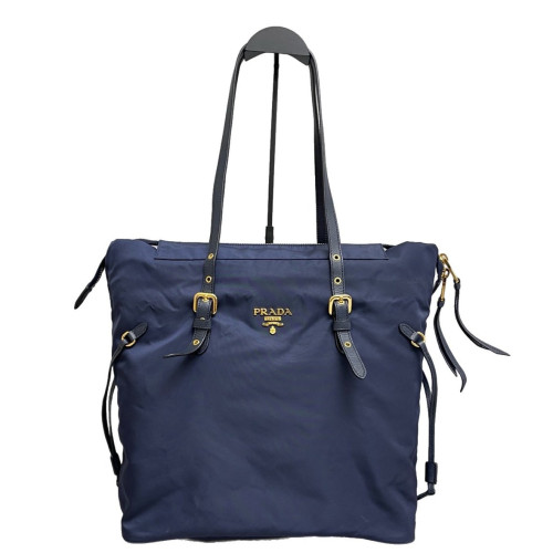 Prada Tote Bag Tessuto Nylon Saffiano Calfskin Dark Blue