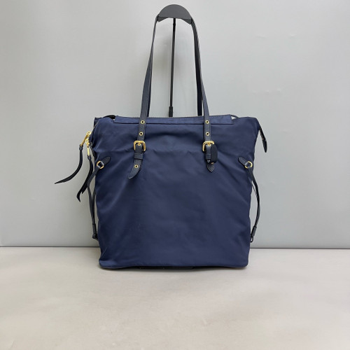 Prada Tote Bag Tessuto Nylon Saffiano Calfskin Dark Blue